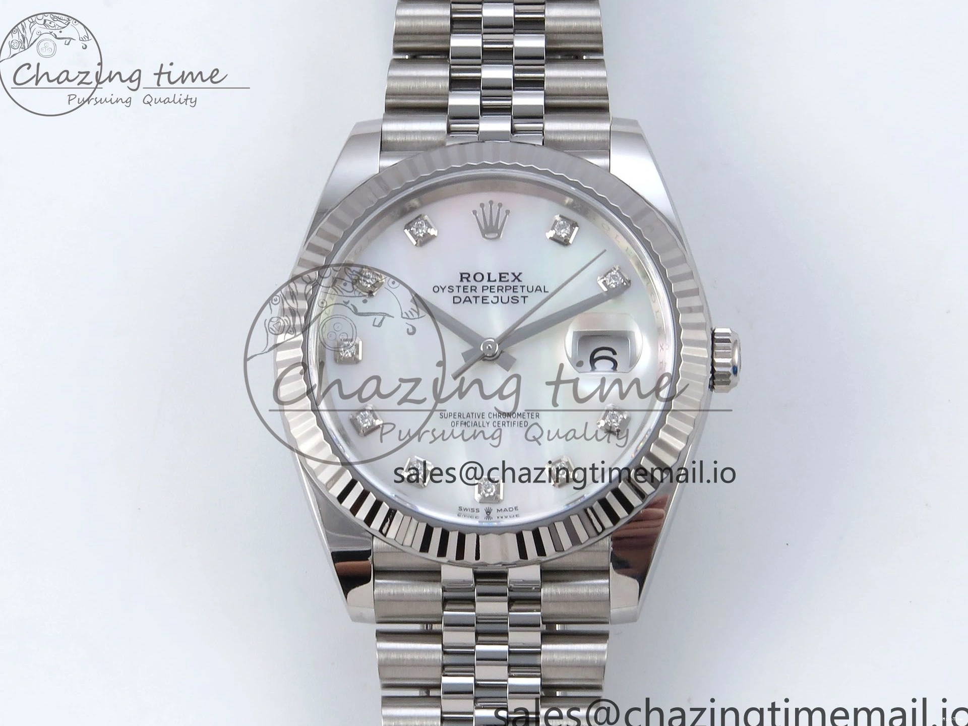 MiroTime 1230 Datejust 126334 41mm SS Clean 1:1 Best Edition White Pearl Moissanite Dial on SS Jubilee Bracelet VR Modern 898